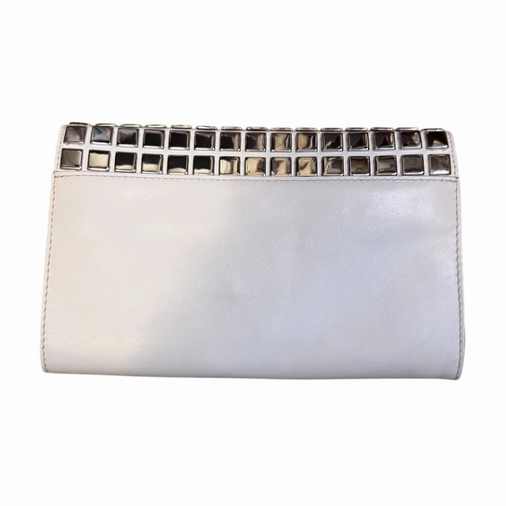 Michael Kors Natalia Clutch White Silver Tiled Turn Lock